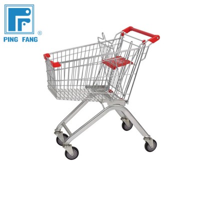 60L Galvanization European Wire Shopping Trolley Elevator Wheels Supermarket Cart