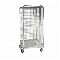 Logistics warehouse steel nestable cage trolley /electronic galvanized wire mesh roll cage trolley